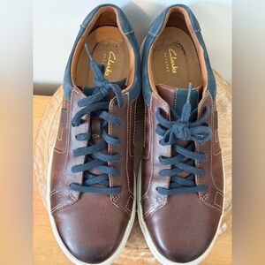 Clarks Men’s Leather Sneakers Brown & Blue,Comfort Casual Shoes size 9.5